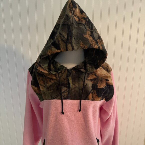 Trail Crest Pink Camo Pull Over Hoodie 1/4 Zip Highland Timber Women's X-Small - Picture 3 of 15